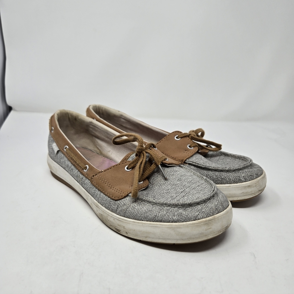 Keds Womens Boat Shoes wf60622 Grey And Brown Laced Good Condition Size 10